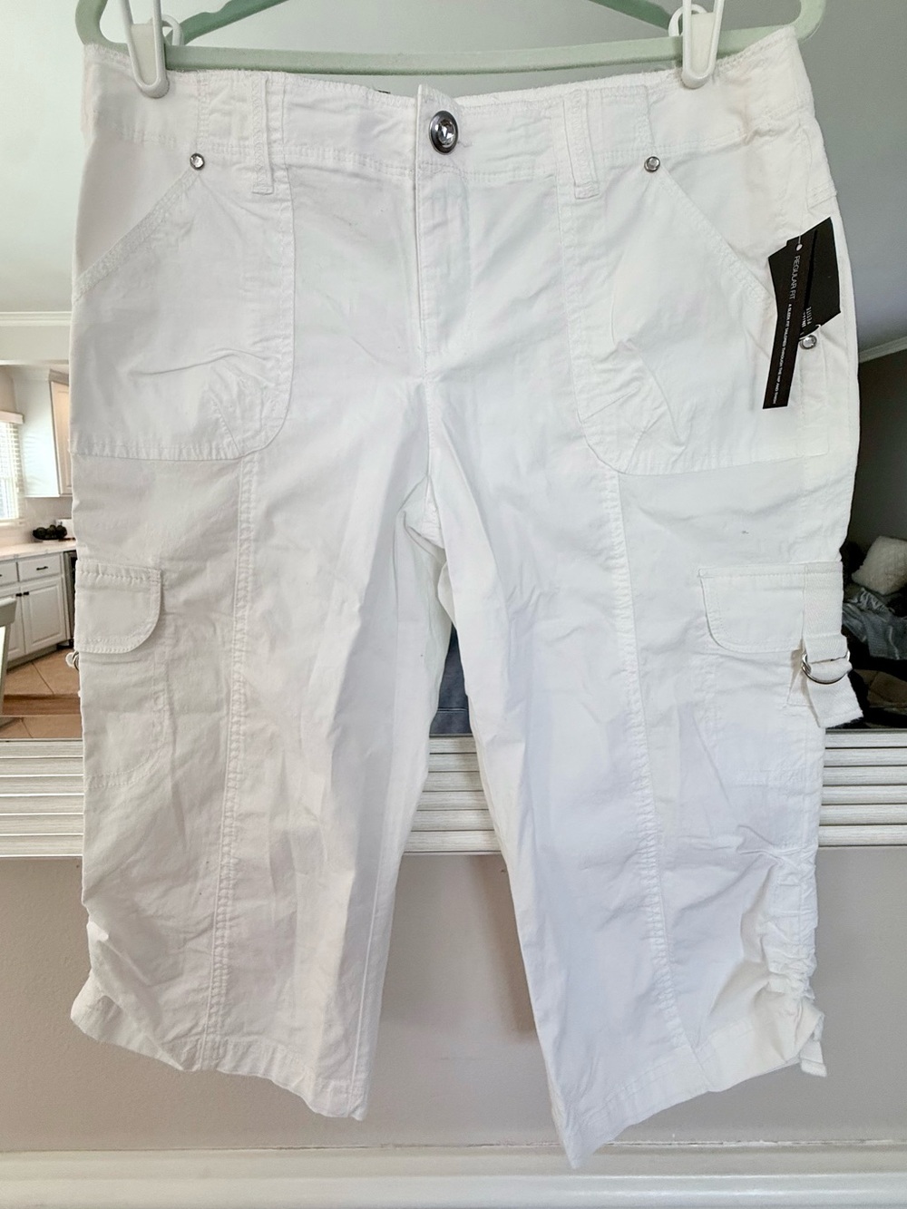 INC International Concepts White Cargo Capris with Jewel Snap